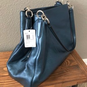 Coach F35723 Phoebe Pebbled Metallic Blue Purse